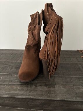Women's Brown Suede Fringe Ankle Boots
